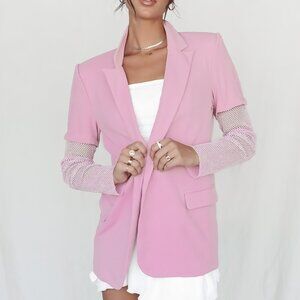 AMAZING LACE Pink Mesh Sleeves Sparkle Blazer